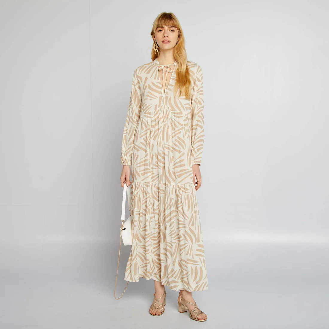  long patterned dress-beige